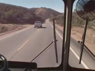 Busty brunette lady rides grown-up hard dick in the bus