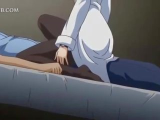 Sedusive anime young lady riding loaded cock in her bed