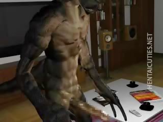 3D Hentai stunner Gives BJ To An Alien