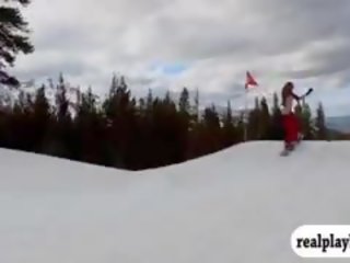 Tempting Badass Girls Enjoyed Snowboarding While Naked