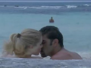 Hot blonde tourist banged by two fishermen on the beach